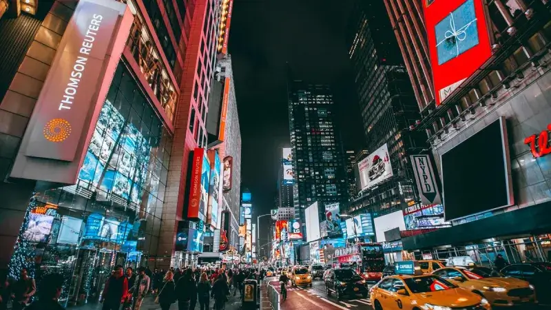 Midtown Manhattan at night.